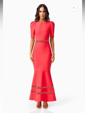 elliatt jesselle red short sleeve beaded knit maxi gown dress size small NEW